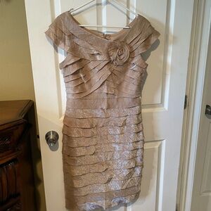 Taupe Rosette Tiered Midi Dress
